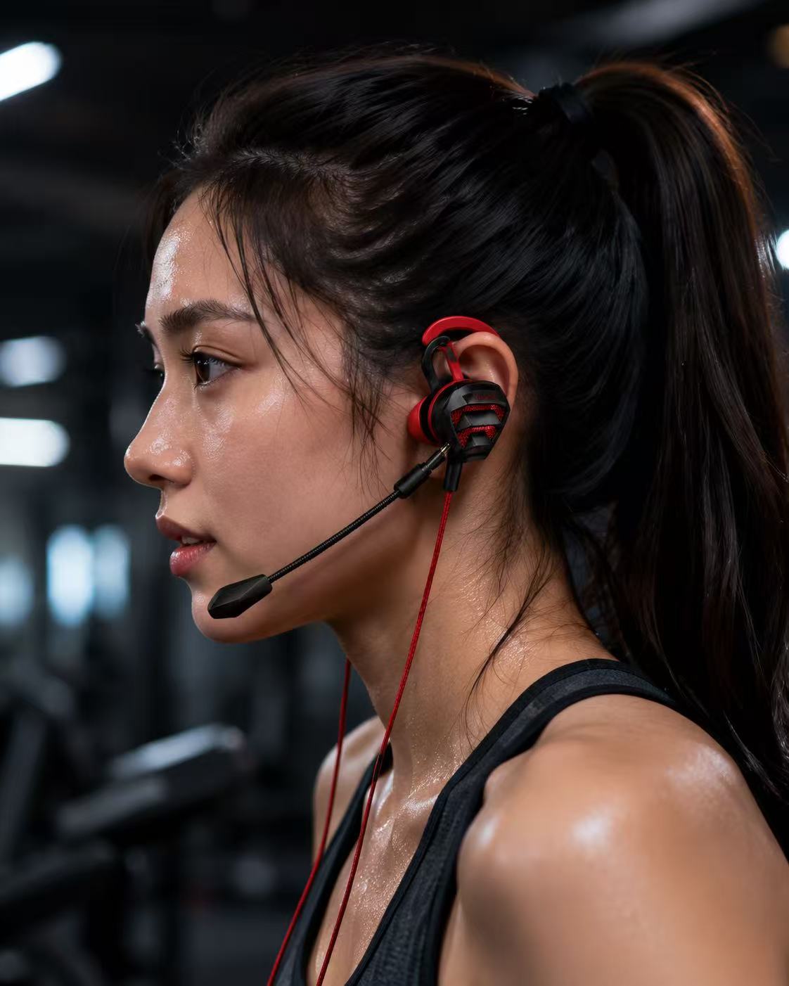 Gaming IEM · Detachable Mic · In-line Control wearing example 1